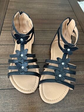 AB Studio Black Butterfly Strappy Kids Sandals